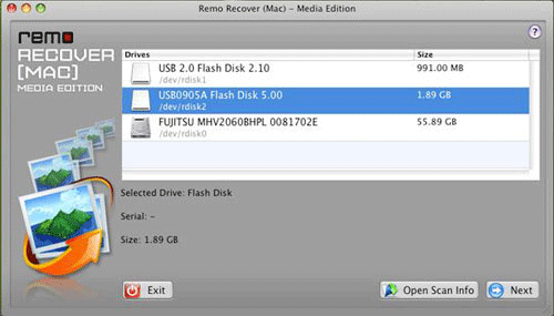 Digital Photo Recovery - Select Drive Screen