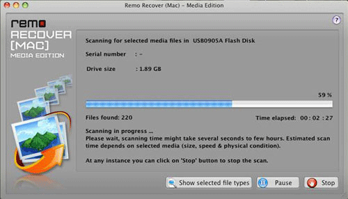 Digital Photo Recovery - Progress bar Screen