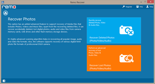 Digital Photo Recovery - Select Drive Screen